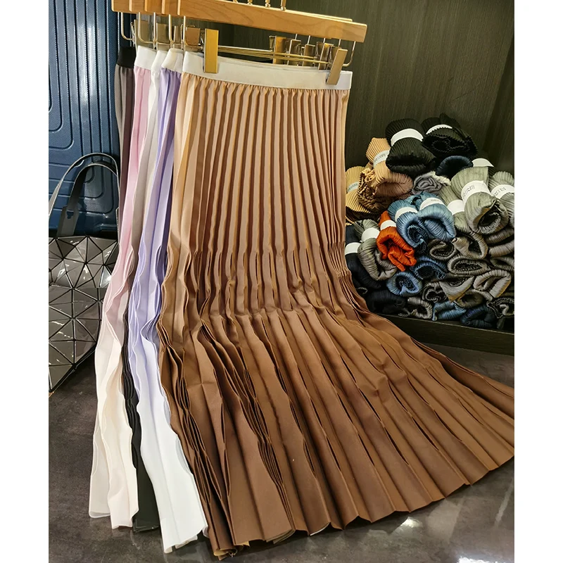 

Miyake Fashion Gradient Pleated Skirt Female Simple Versatile High Waist Draped Pleated Medium-length Paragraph Half-body Jupe