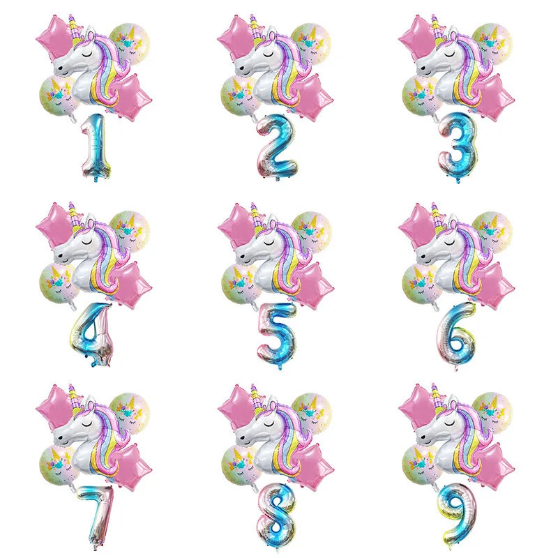 

Children's Birthday Unicorn Balloons Boy Girl Baby Shower Decor Unicorn Number Foil Balloons Helium Globos Theme Party Decor