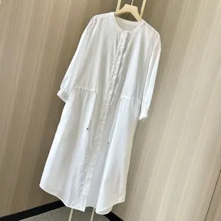 

Повседневное платье-рубашка из 2023 чистого хлопка с круглым вырезом