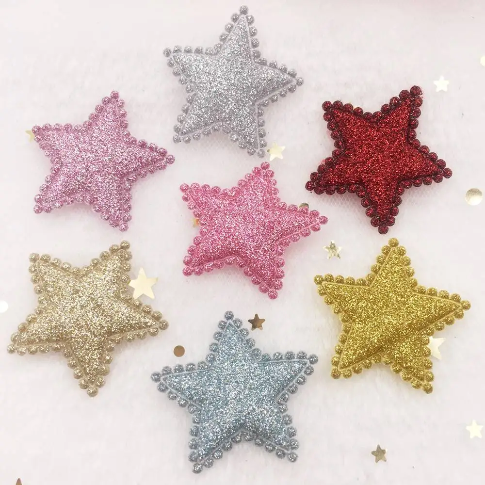 

Glitter Padded Bepowder Fabric Mix 35mm Star Applique Wedding Making Children Hair Clip Accessories DIY Craft Supplies E173