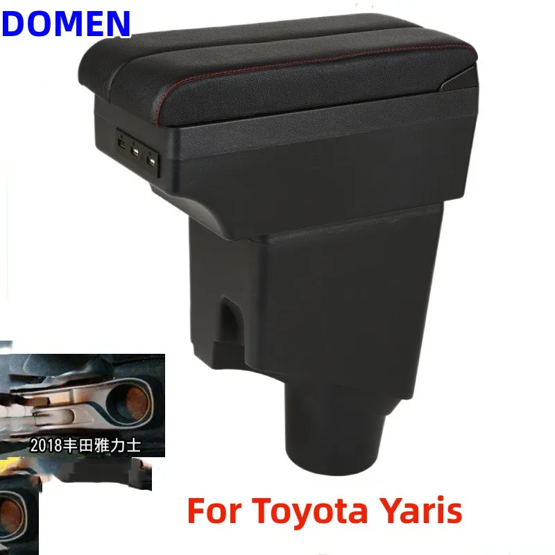

For Toyota Yaris Armrest box Interior Parts Car Central Content With Retractable Cup Hole Large Space Dual Layer USB DOMEN
