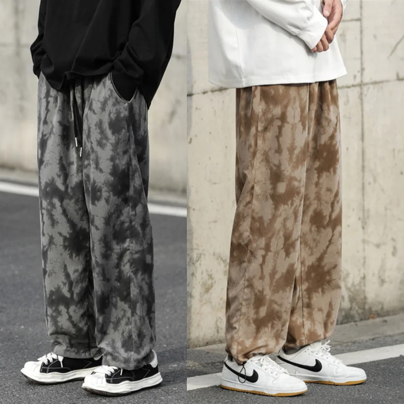 

Fashion Men Camouflage Casual Pants Sweatpants Adjustable Wide Leg Joggers Streetwear Splash Ink Straight 2023 New Baggy Pants