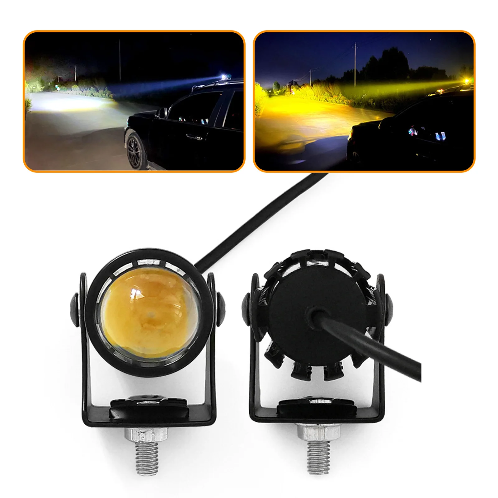 

Universal Motorcycle LED Headlight Projector Lens Bi-color ATV Scooter Driving Car Truck Cafe Auxiliary Spotlight