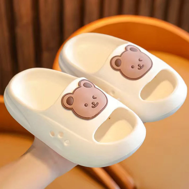 Children Slippers Cartoon Bear Home Shoes For Boy Girls Summer Flat Heel Soft Eva House Slippers Beach Child Kids Baby Slides