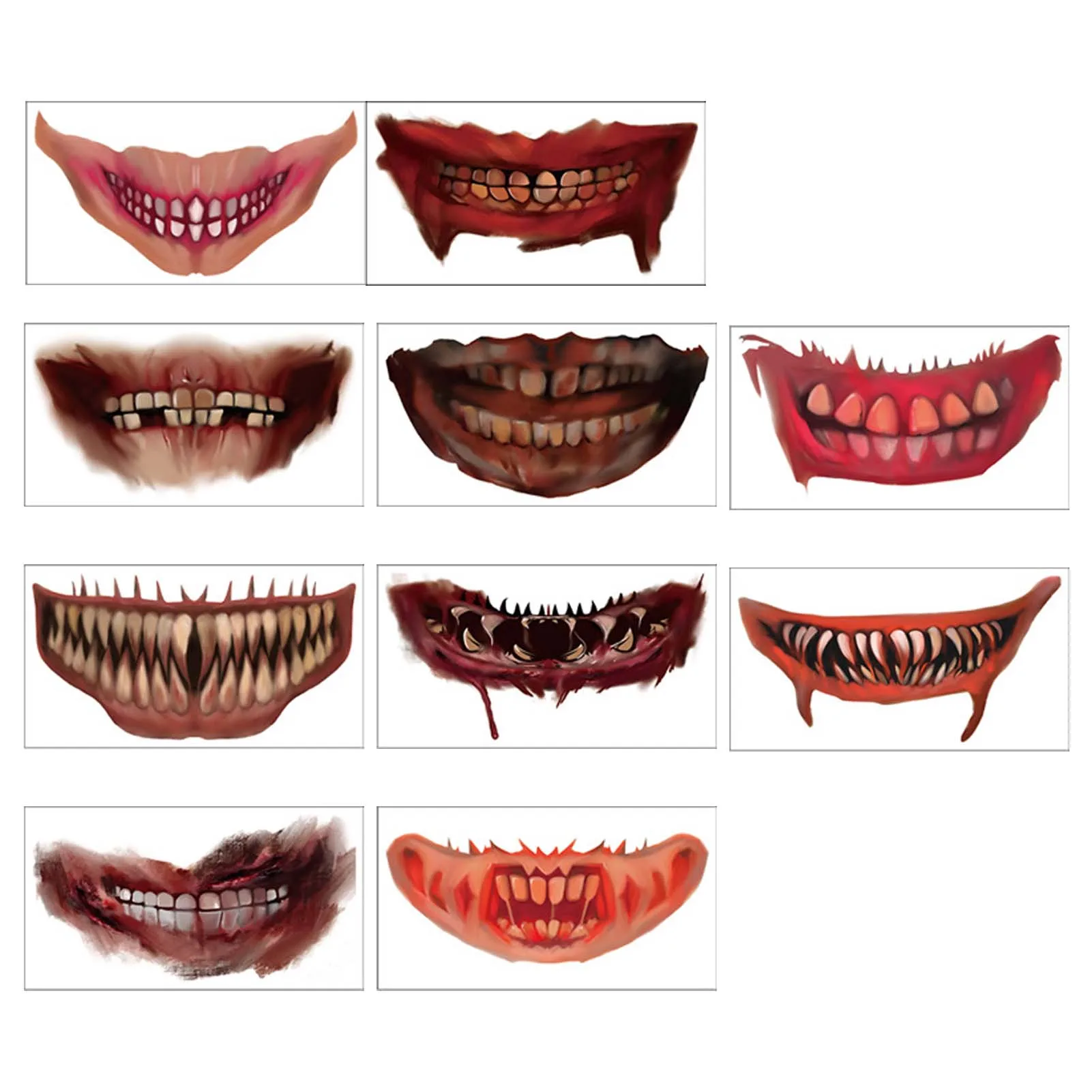 

Halloween Mouth Temporary Tatoo Stickers 10 Pcs Halloween Party Props Scary Teeth Mouth Temporary Tatoo Cosplay Party Props