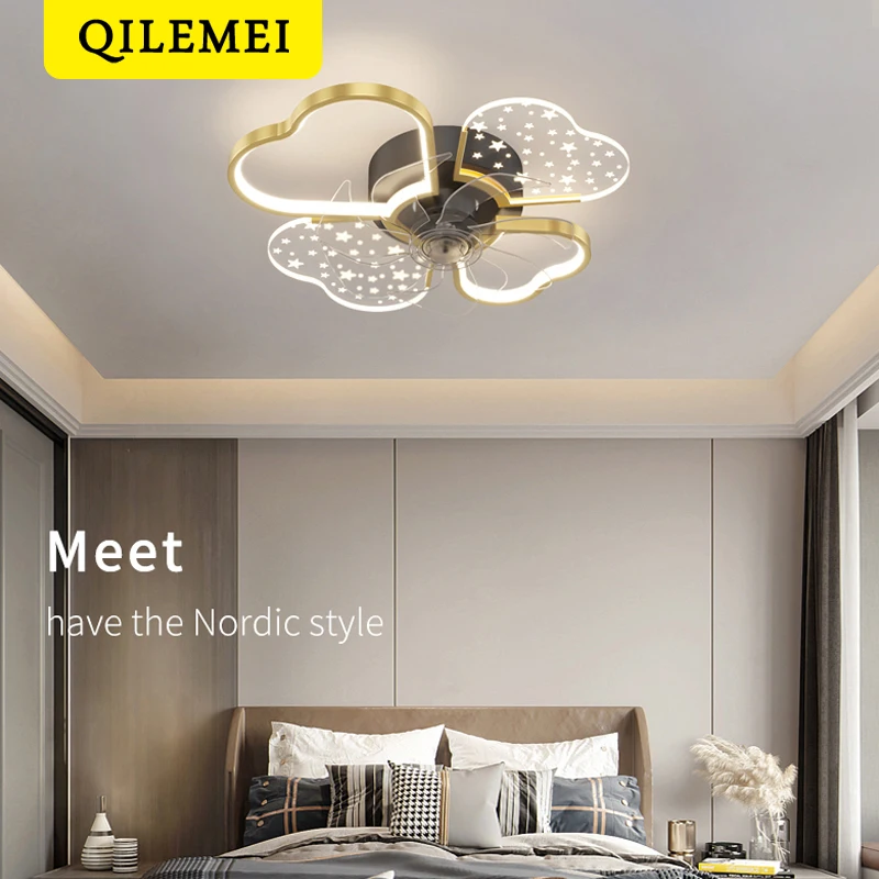 

Intelligent LED Ceiling Fan Lamp Creative Invisible Integrated Fan Lamp Silent Stepless Dimming Chandelier Fan Bedroom Furniture