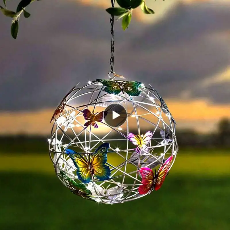 

Butterfly Round Ball Light Outdoor Weaving Mesh Butterfly Pendant Waterproof Nightlight Home Decorative Solar Garden Light Metal