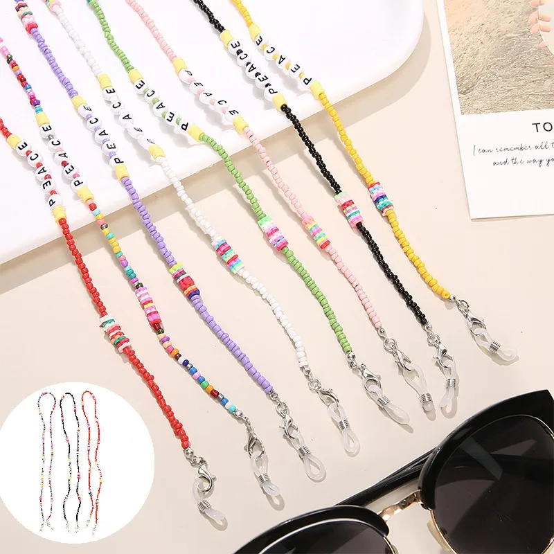 

Colorful PEACE Beaded Hang Mask Chains Holder For Girls Boys Necklace Glasses Cord Lanyard Children Student Neck Rope Strap