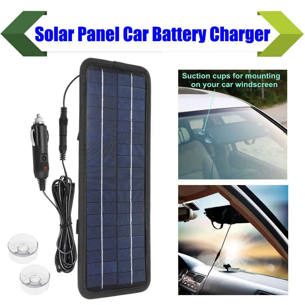 

5W 18V DC Output Monocrystalline Solar Panel Charger With Car Cigarette Lighter Plug + Battery Charging Alligator Clip Cable 5W
