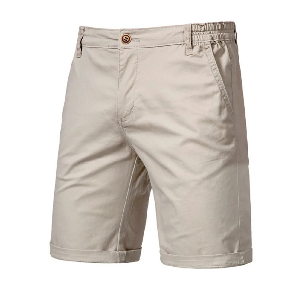 2023 New Summer 100% Cotton Solid Shorts Men High Quality Casual Business Social Elastic Waist Men Shorts 10 Colors Beach Shorts