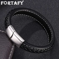 fortafy bracelets jewelry fashion leather bracelet stainless steel magnetic clasps leather wristband charm hand chain frpw728