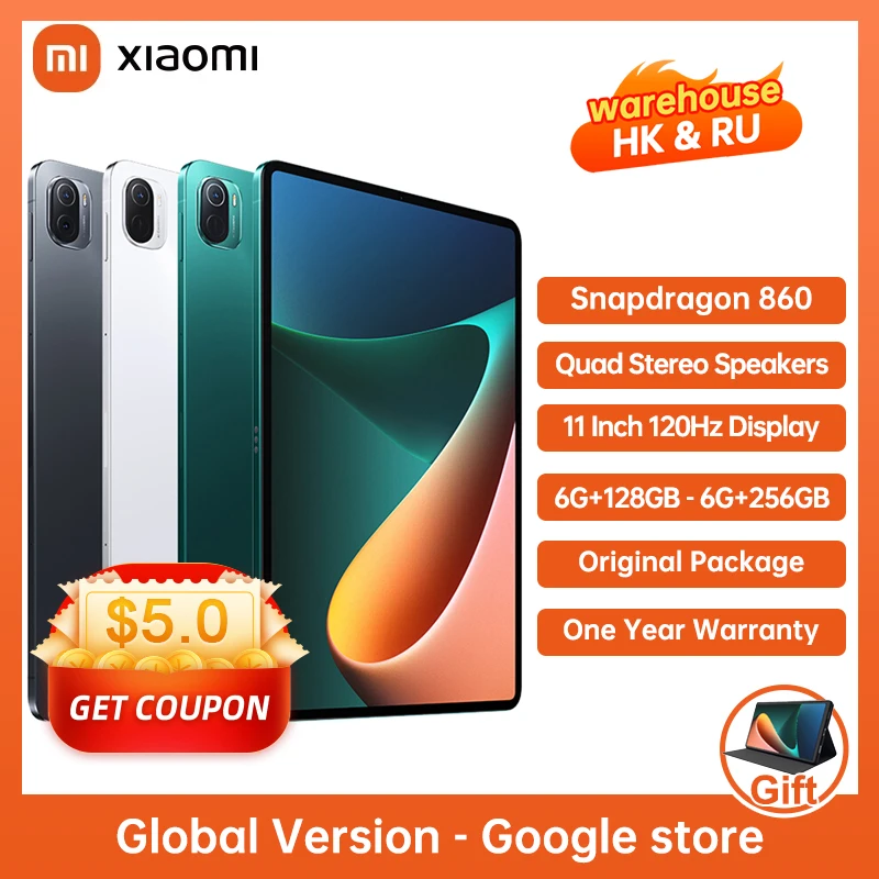  Xiaomi Pad 5 Snapdragon 860, 11 дюймов, 120 Гц дисплей, 4 стереодинамика, 8720 мАч, MI Tablet 5