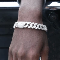 15mm box buckle clasp mirco baguette zircon prong setting cuban bracelet iced out cubic zirconia chain hip hop rock jewelry