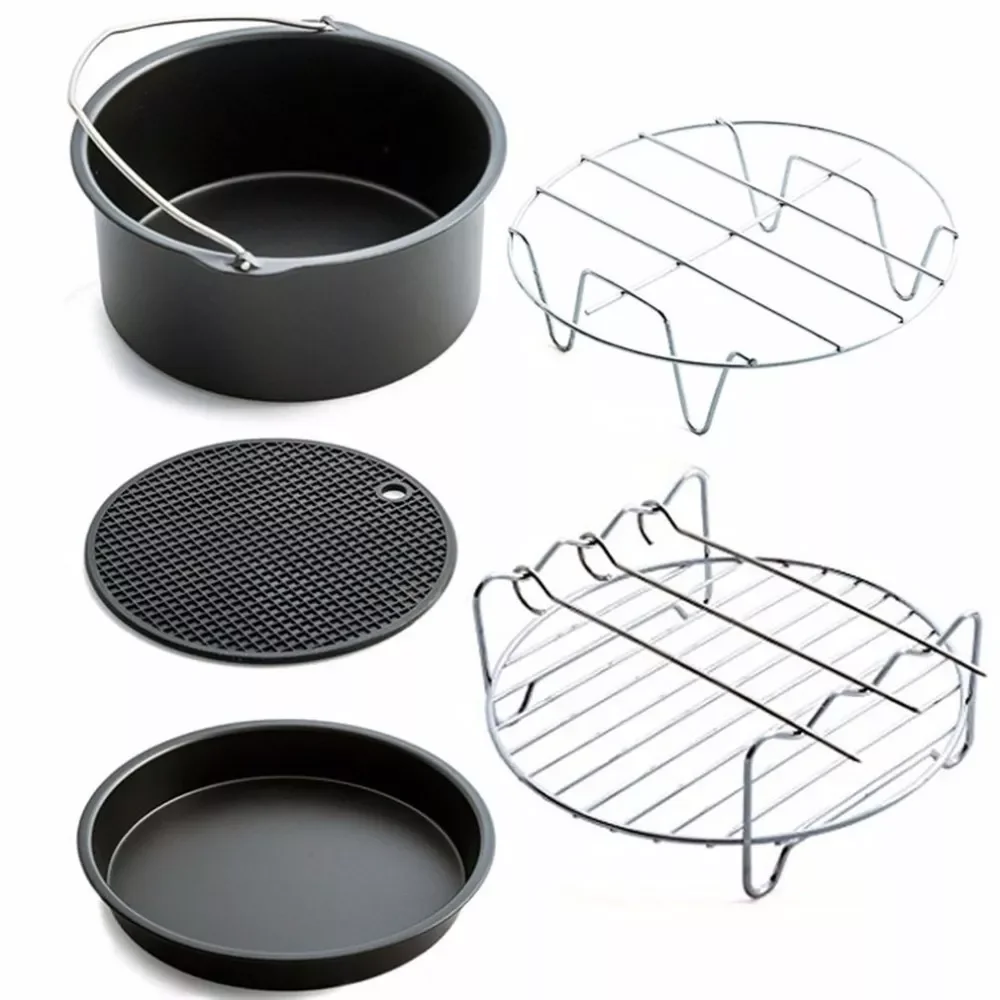 

Air Frying Pan Accessories Five Piece Fryer Baking Basket Pizza Plate Grill Pot Mat Multi-functional Kitchen Accessory