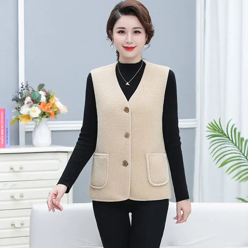 

Spring Autumn Waistcoat Short Coat Women 2023 NEW Lamb Fleece Waistcoat Jacket Female Fashion Sleeveless Outerwear Tops V116