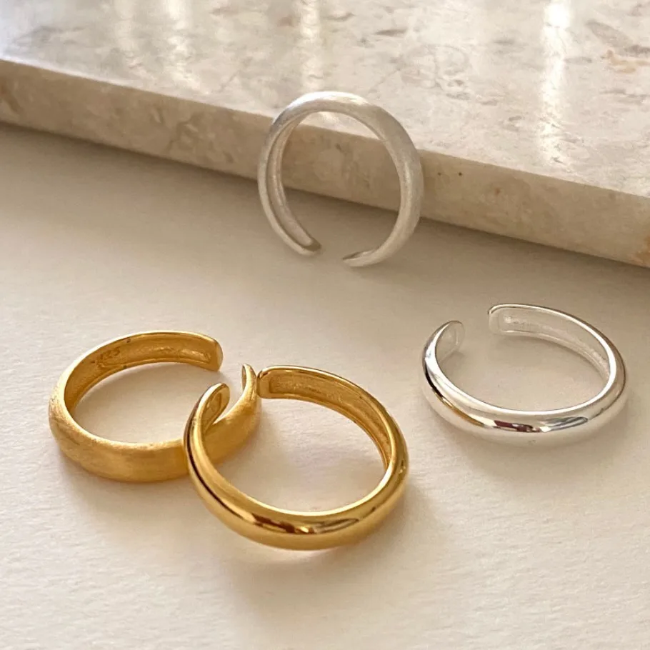 

Glossy 925 Sterling Silver Ring Adjustable Simple Rings For Women Ring Opened 2022 Trend Silver 925 Jewelry Korean 4mm