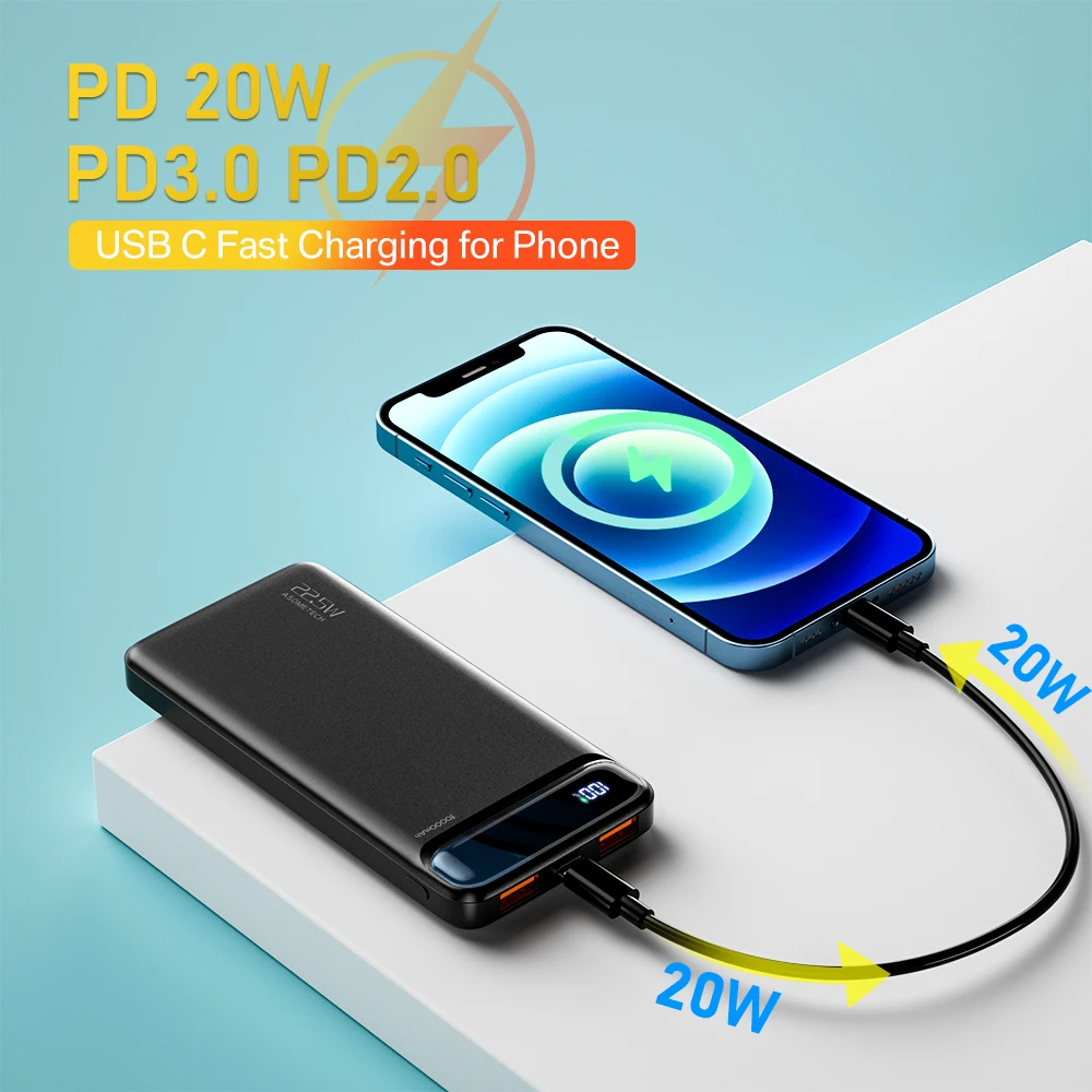 Портативное зарядное устройство 20000 мА портативная внешняя батарея USB Тип C PD 20 Вт