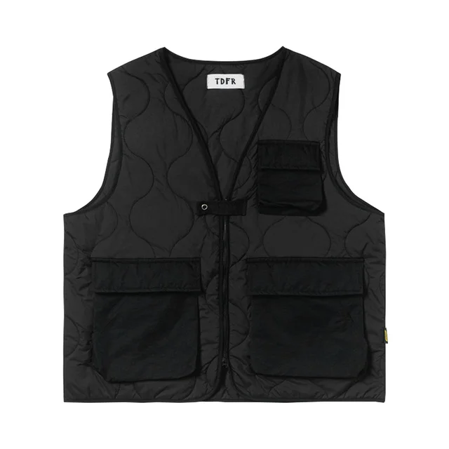 

Solid Color Sleeveless Quilted Jacket Mens Safari Style Casual Thick Sleeveless Vest Winter Loose V-neck Outerwear Men