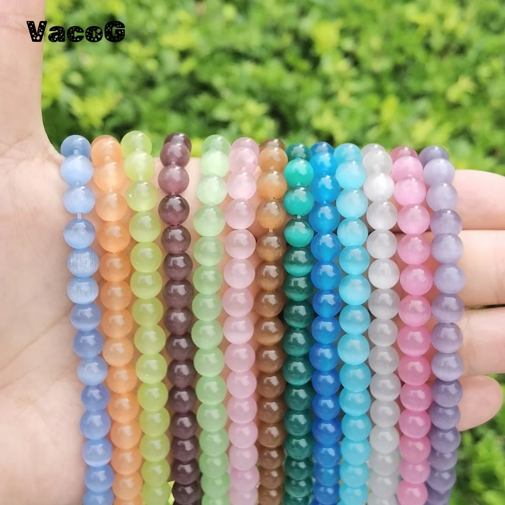 Natural Stone  Opal Moonstone Cat Eye Beads For Jewelry Making Smooth Loose Beads For Diy Charm Bracelets Necklace