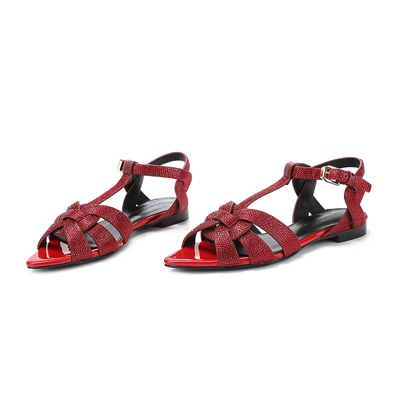 2023 Fashion Women's Casual Flat Bottom Pointed Hot Diamond Sandals Brand Outdoor Single Shoes Classic Buckle Beach Slippers