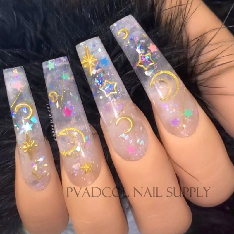 Луна Звезда смешанные металлические ногти блестки шармы 3D ногтей арт кусочек