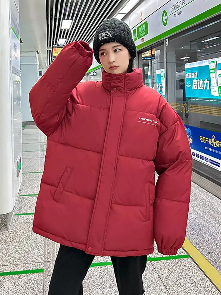 

Vielleicht 2023 New Stand Collar Winter Snow Parka Women Thick Warm Hooded Jacket Clothes Loose Short Cotton Padded Coat Outwear