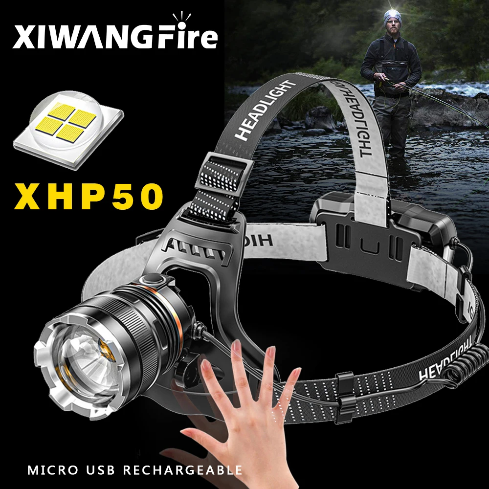 Налобный фонарь XHP50 18650 лм высокомощный светодиодный с датчиком масштабирования