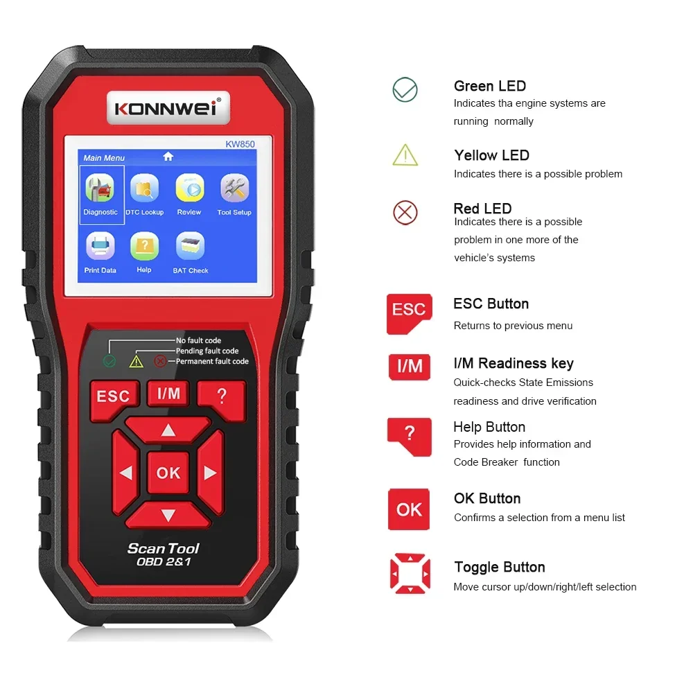 OBD2 ODB2 сканер автоматический диагностический KONNWEI KW850 полнофункциональный