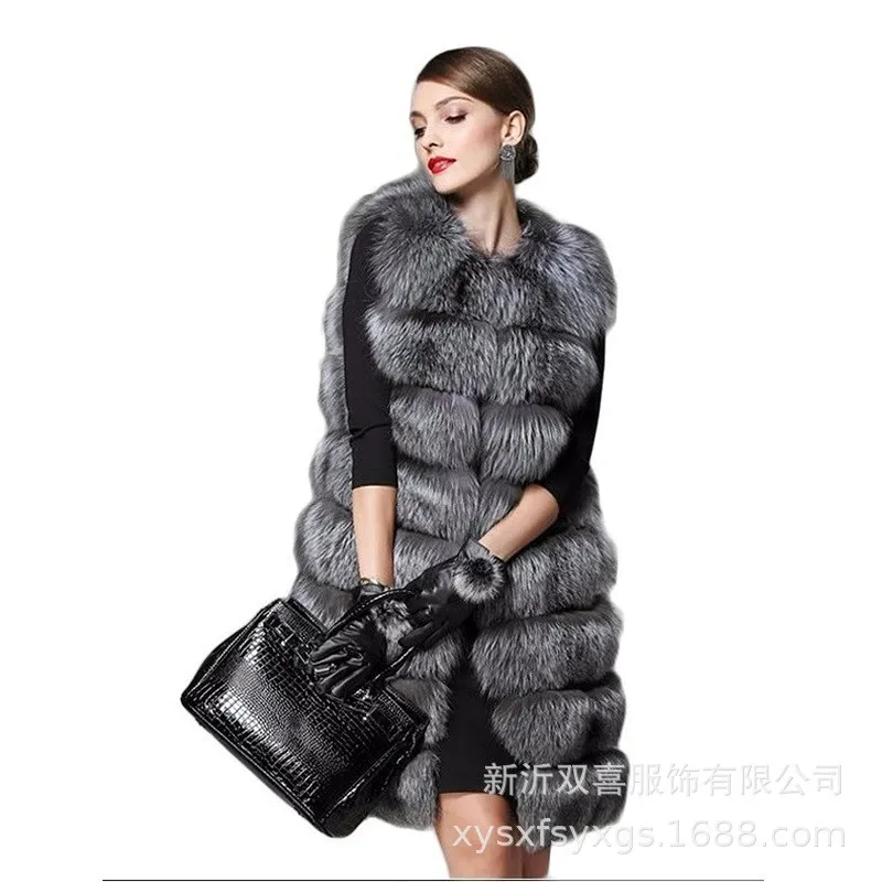 Factory Wholesale High Imitation Silver Fox Fur Vest Women's New Long Large Size Thickened Warm Coat