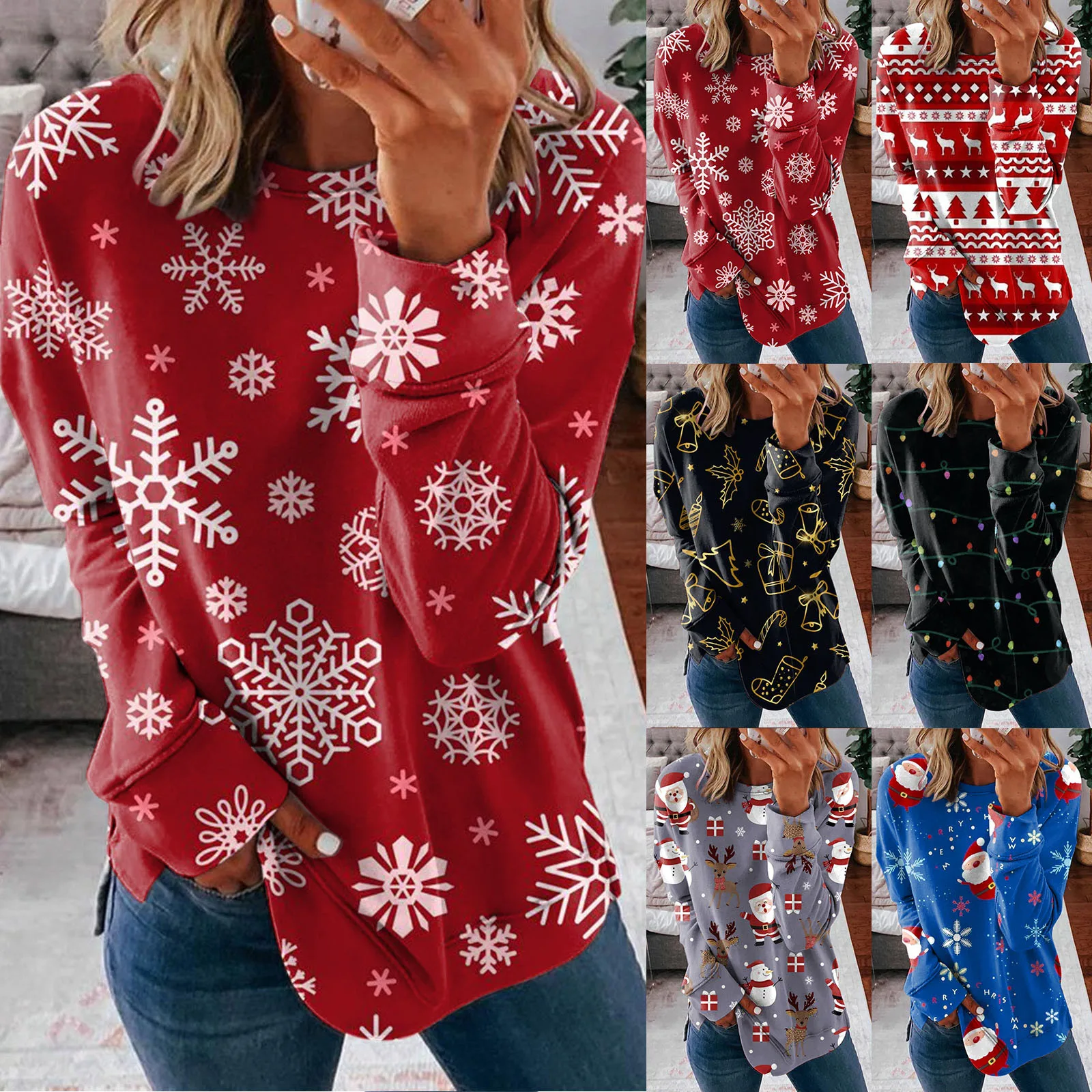 

Womens Winter Fashion Tops Casual Hoodless Sweatshirt Christmas Print Pullover Sweatshirt Fleece Hoodie Women