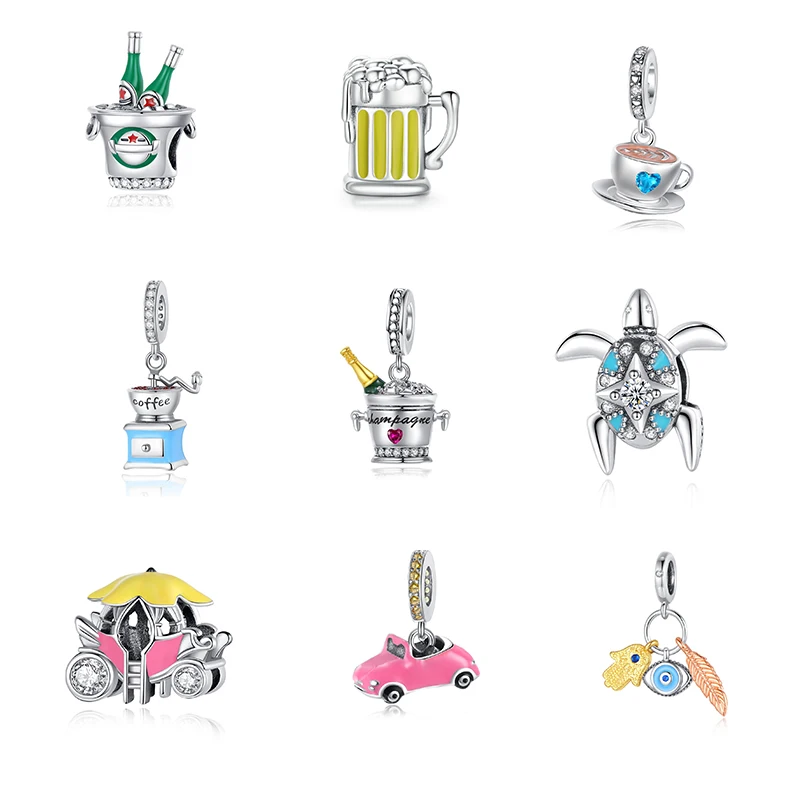 

925 Sterling Silver Sports Car Balloon Beer Pendant Charm Beads Suitable for Original Pandora Bracelets Women's Jewelry Gifts