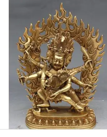 

collecting OLD copper decoration bronze 10" Tibet Buddhism Bronze 3 Head 8 Arms Mahakala Wrathful Deity Buddha Statue