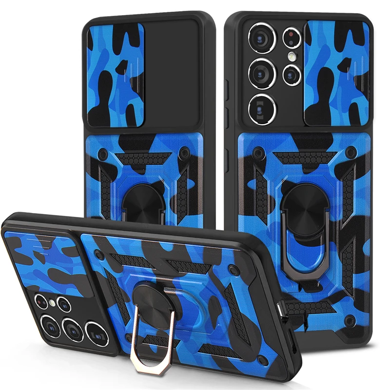 

Slide Camera Lens Camouflage Case for Samsung Galaxy S21 S20 Ultra Plus Note 20 Ultra A72 A52 Military Grade Bumpers Armor Cover