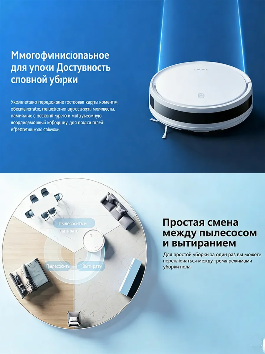 Фото Робот-пылесос Xiaomi E12 сухая уборка и мойка пола, беспроводной, карта дома, таймер №3