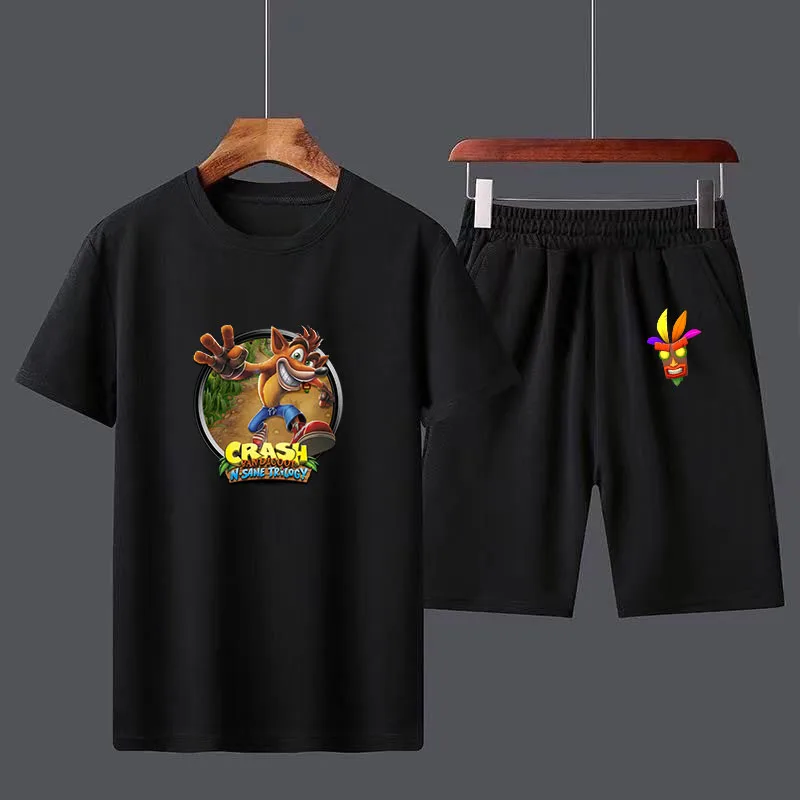 Camiseta de Juego Crash Bandicoot para hombre, conjunto de manga corta informal, pantalones, ropa de calle, Tops