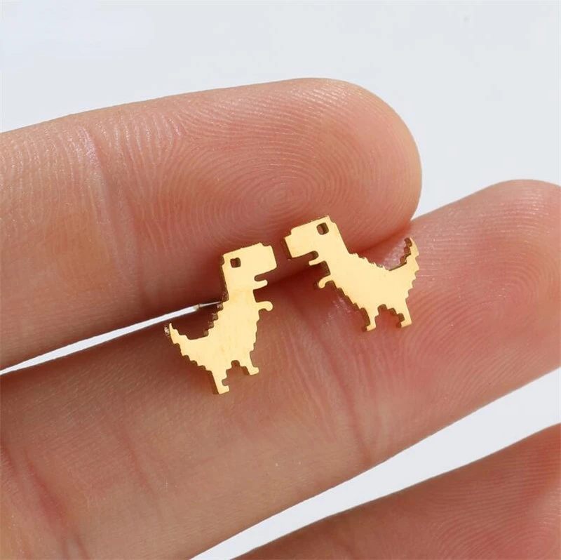 

Cute Golden Stainless Steel Dinosaur Earrings for Women Children Jewelry Minimalist Animal Earings Studs Kawaii Accessory Brinco