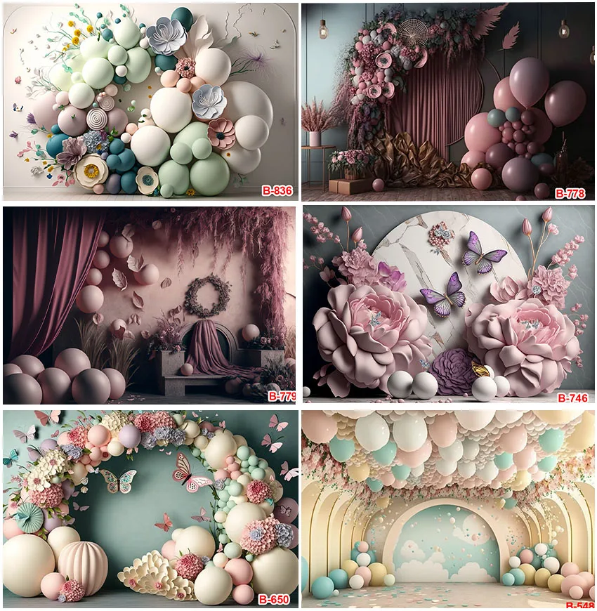 

Balloons Butterflies 3d Cake Smash Backdrops Photographic Flowers Wedding Ceremony Birthday Party Decoration Backgrounds Banner