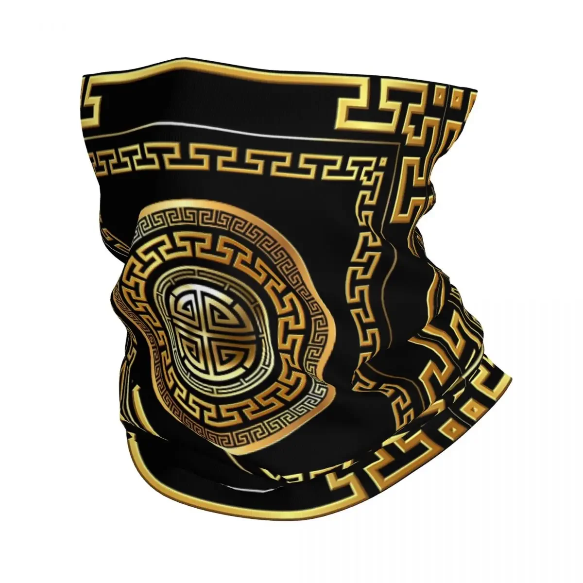 Греческий Key Meander черное золото большая бандана гетры с принтом шарф