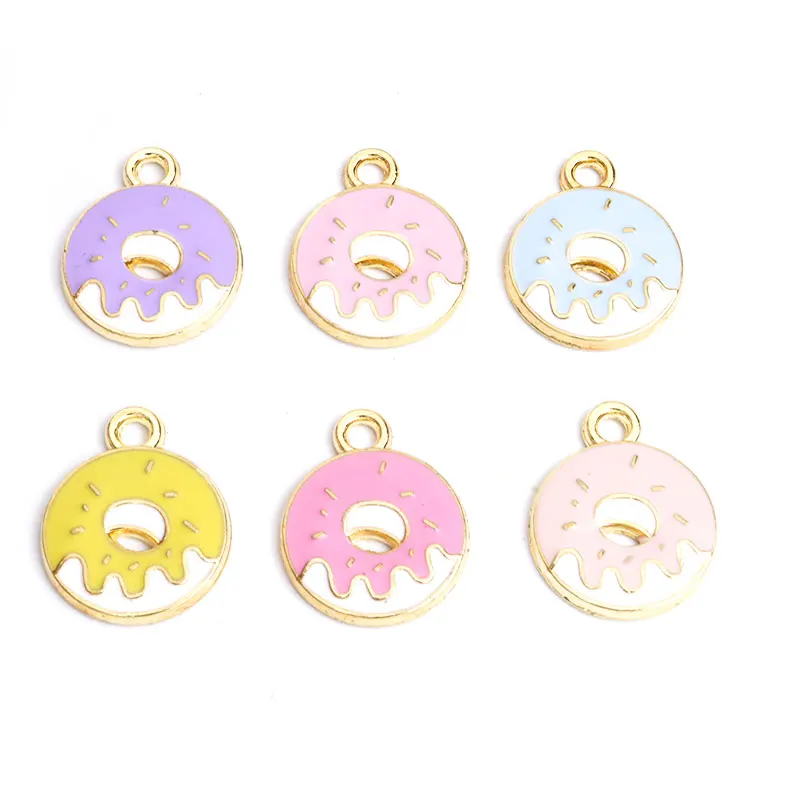 10pcs Cute Enamel Donut Charm Alloy Fashion Food Pendant Gold Silver Plating For Making Jewelry DIY Findings Women Party Gift images - 6
