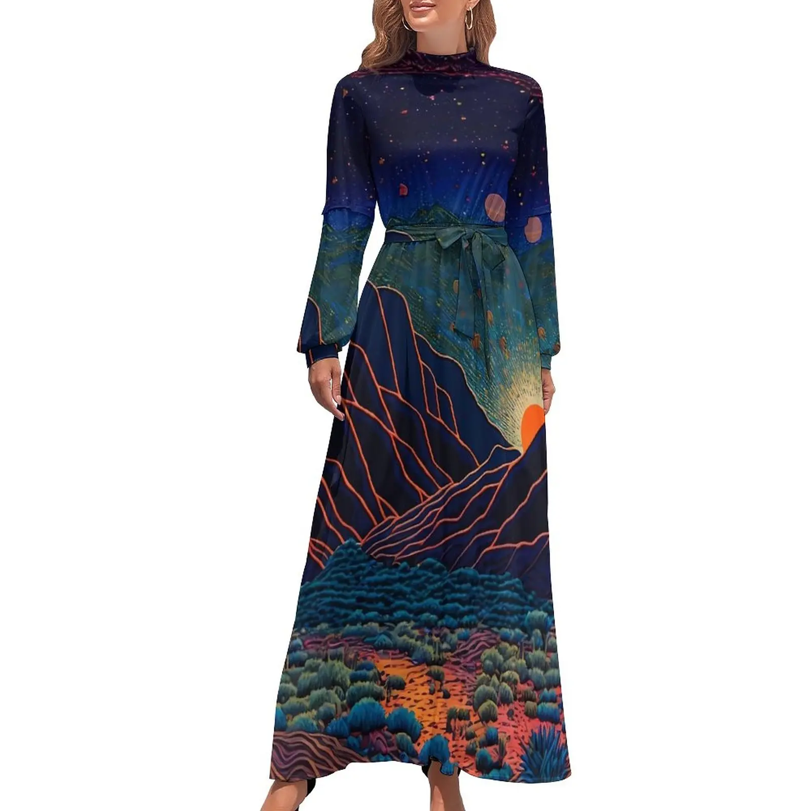 

Платье-макси с высоким воротником, в стиле бохо