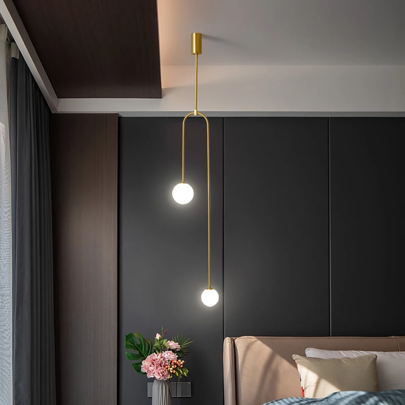 Nordic bedroom bedside restaurant pendant lamp bar simple living room background wall led creative glass ball brass lamp