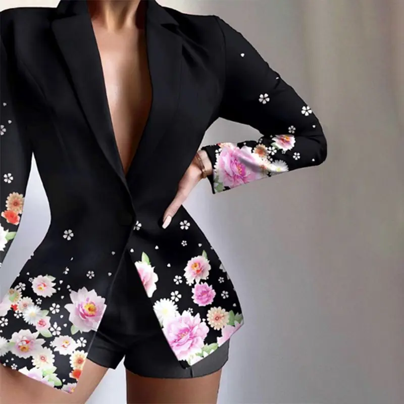 

VONDA 2022 Women Long Sleeve Jackets Spring Lapel Button Office Formal Coat Outerwear Casual Floral Printed Suit Blazer Oversize