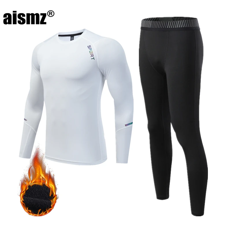 

Aismz Winter Thermal Underwear Men & Boy Sport First Layer Warm Fleece Compression Quick Drying Second Skin Long Johns Clothing