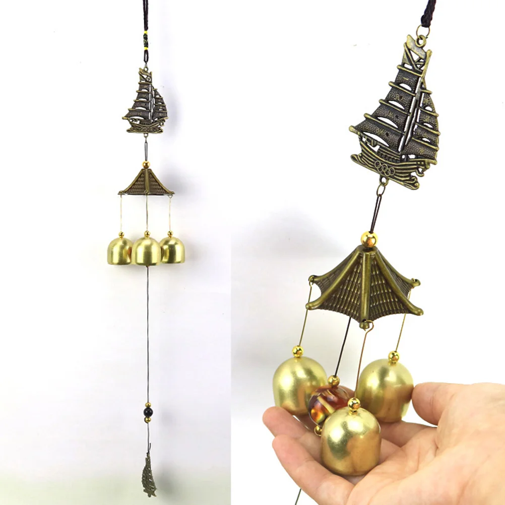 

25 x 8.5cm Alloy Bronze Wind Chime Bless Hanging Pendant Household Decoration Pendant for Home Garden Hotel Gray