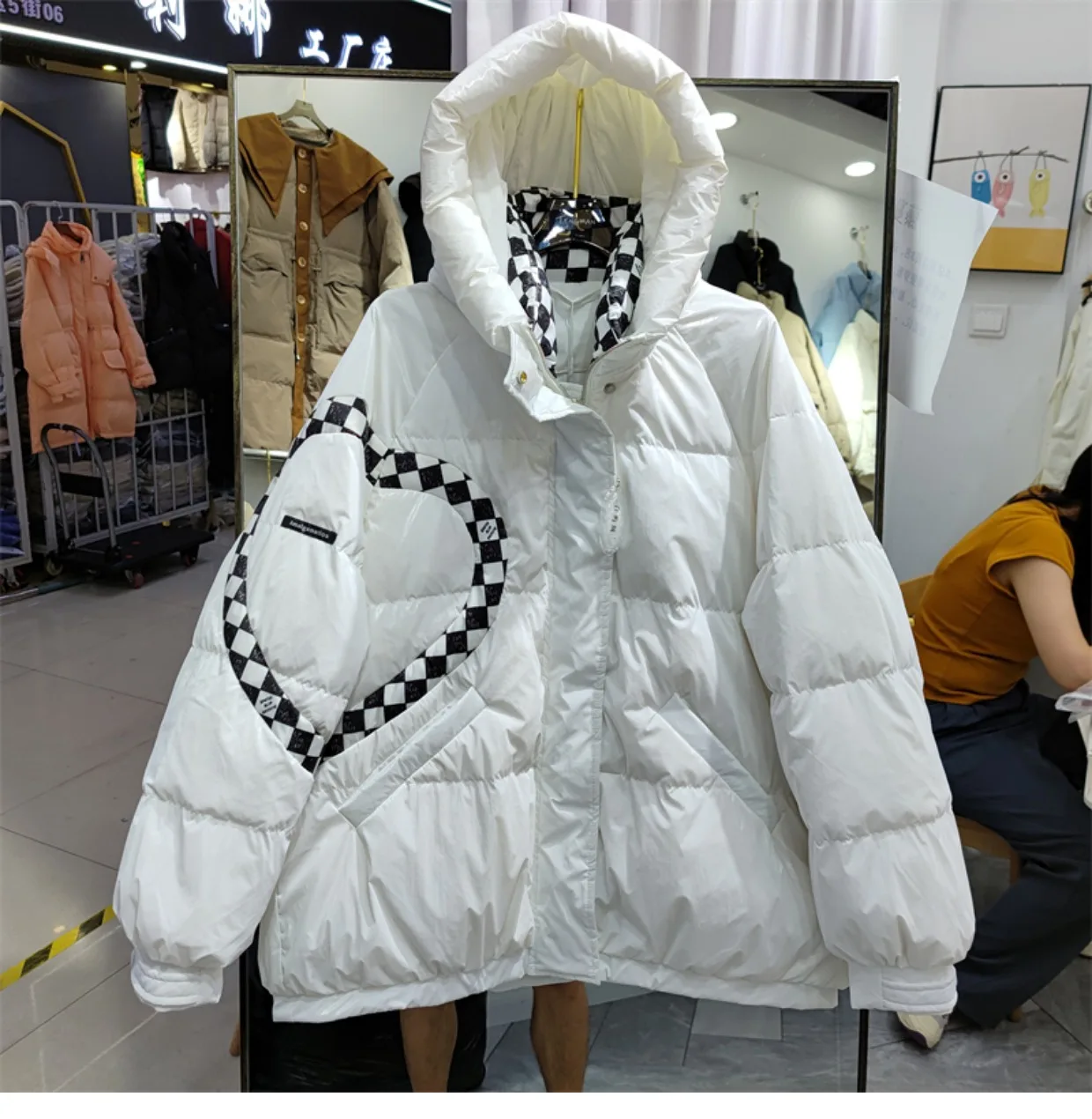 2022 Women's Down Parka Fashion Down Jacket Winter Fashion Soft love Plaid Stitching Thick Stand-up Collar White Duck Down Coat