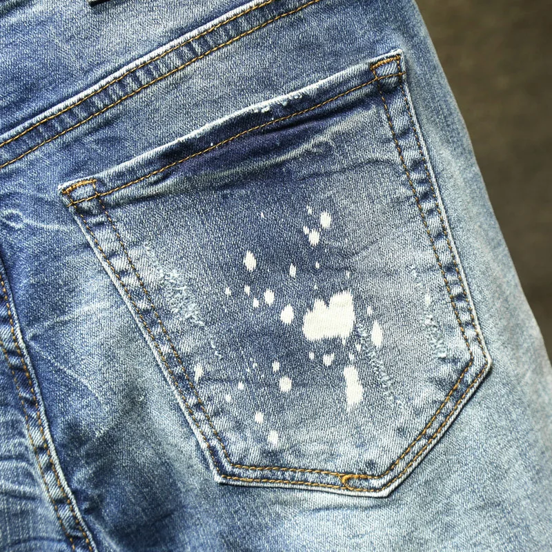 Men's Jeans Retro Slim Fit Denim Pants Bicycle Stretch High Quality Men's Straight Tube Casual Designer Brand Street Apparel