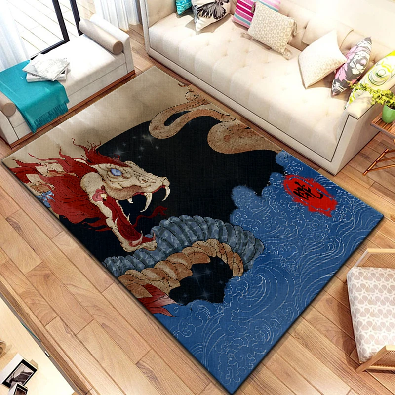 Twelve Chinese Zodiac Animals Painting Carpet for Living Room Large Area Rug Black Soft Carpet Home Decoration Mats Boho Rugs