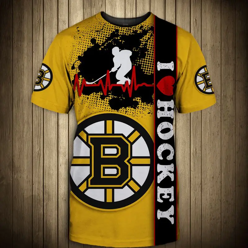 

Summer Yellow Casual Tops Boston Men's Fashion 3D Top Shirt Black And White Stitching Geometric Pattern Letter B Print Bruins T