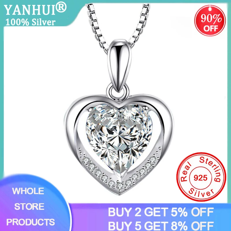 

YANHUI Original Tibetan Silver Heart Necklace Shining Clear 3A Zircon Women Clavicle Chain Elegant Charm Wedding Pendant Jewelry