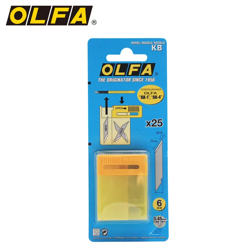 OLFA Japan KB Precision Engraving Knife Blade 6mm 25 Pieces 32,8 Degrees, Suitable for AK-1 | LTD-09, MB Kedao blades